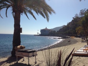 Beach party view. I can think of worse places to work...